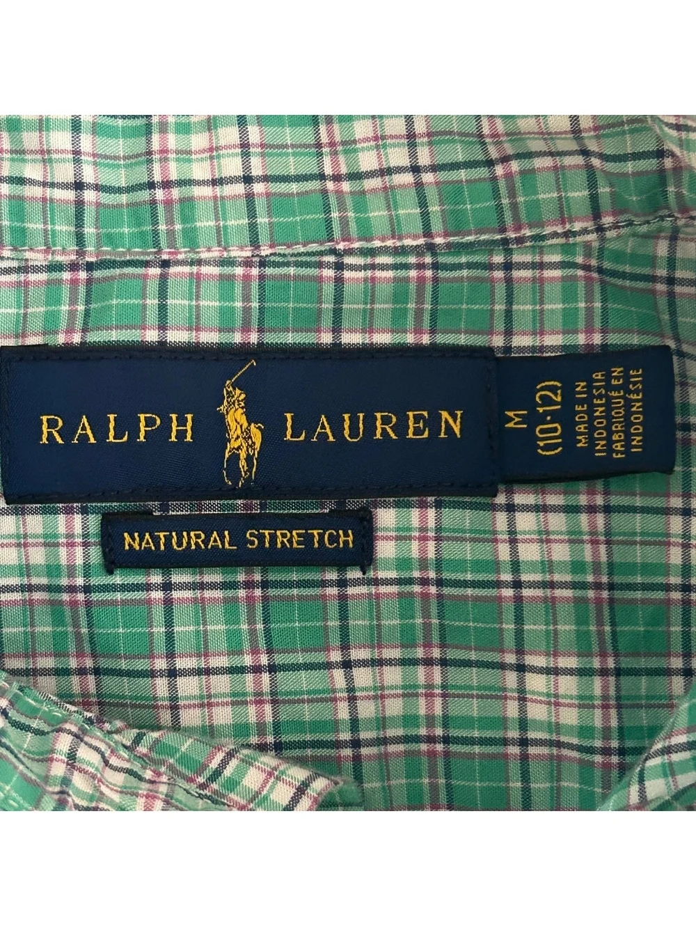 Polo Ralph Lauren Boys Shirt M 10-12 Plaid Button Down L. Sleeve Green/Blue/Pink